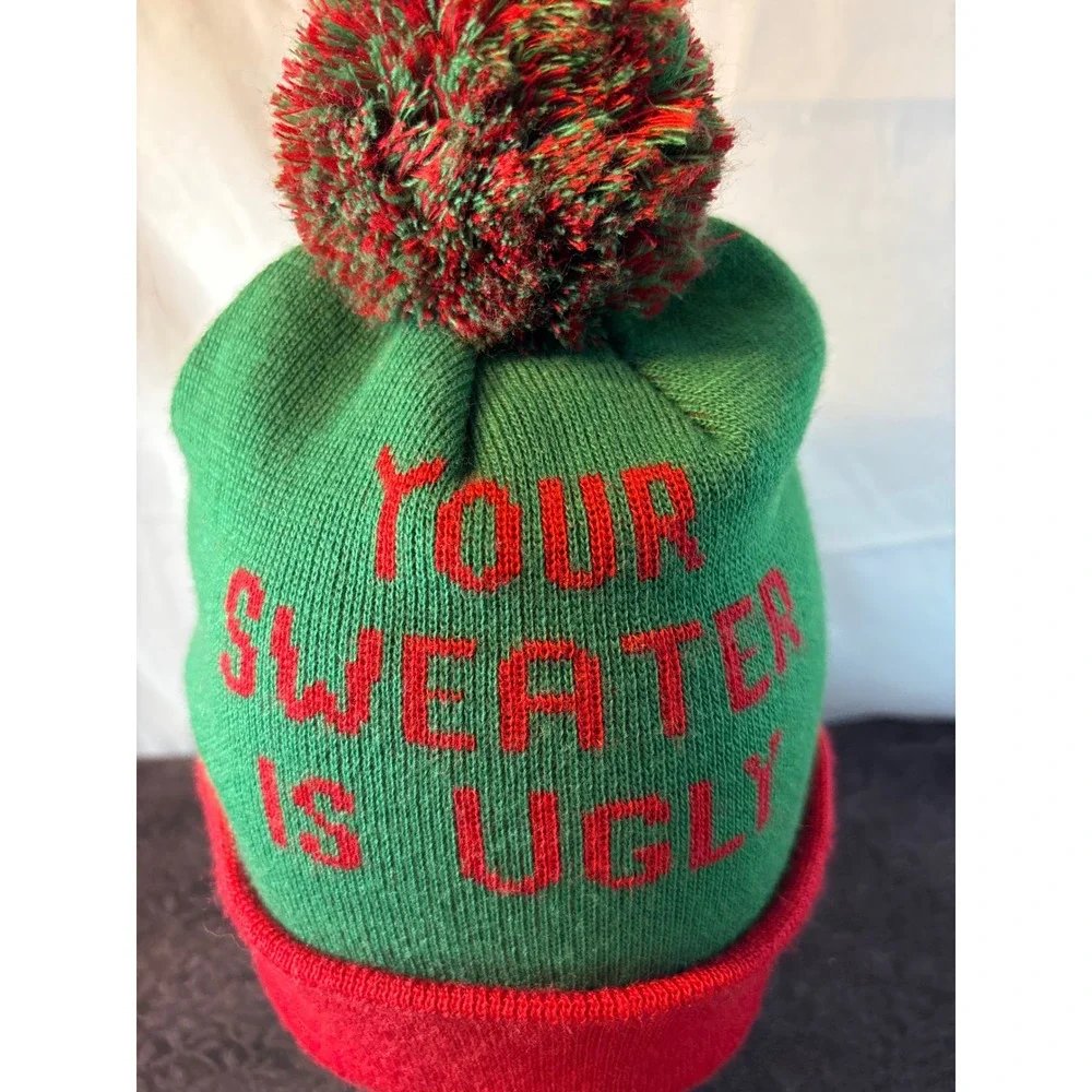 Target Your Sweater Is Ugly Christmas Beanie Green‎ Red Pom Pom Hat OSFM